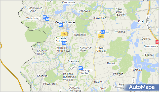 mapa Kończyce Małe, Kończyce Małe na mapie Targeo