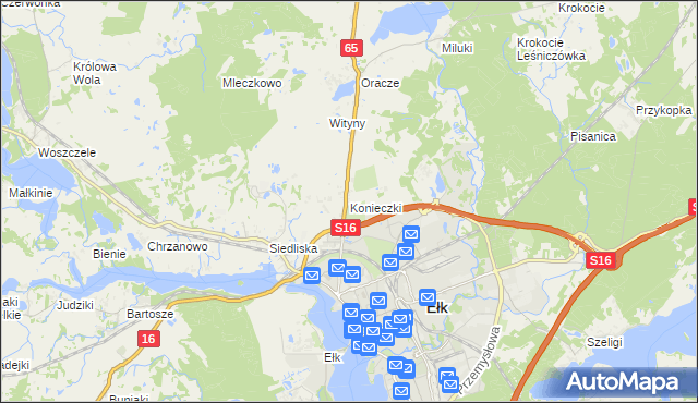 mapa Konieczki gmina Ełk, Konieczki gmina Ełk na mapie Targeo