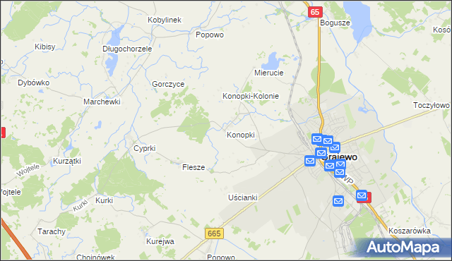 mapa Konopki gmina Grajewo, Konopki gmina Grajewo na mapie Targeo