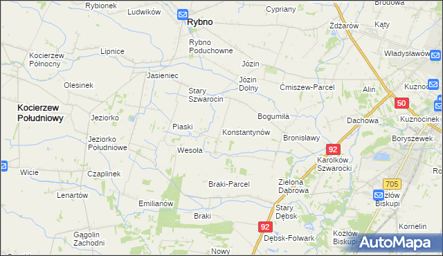 mapa Konstantynów gmina Rybno, Konstantynów gmina Rybno na mapie Targeo