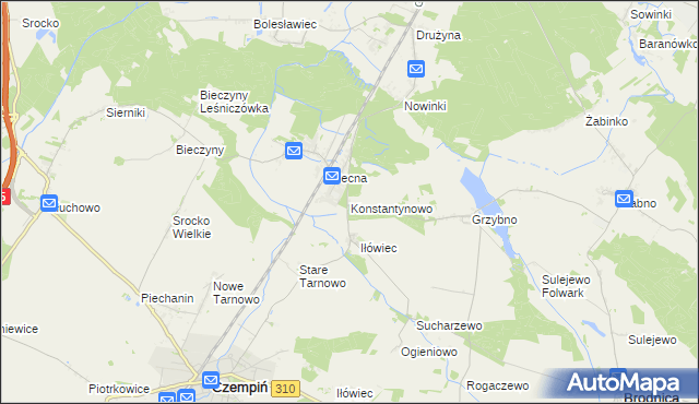 mapa Konstantynowo gmina Mosina, Konstantynowo gmina Mosina na mapie Targeo