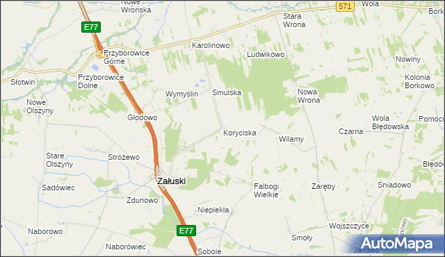 mapa Koryciska gmina Załuski, Koryciska gmina Załuski na mapie Targeo