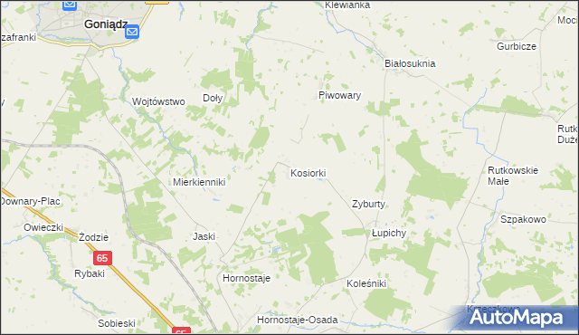mapa Kosiorki gmina Mońki, Kosiorki gmina Mońki na mapie Targeo