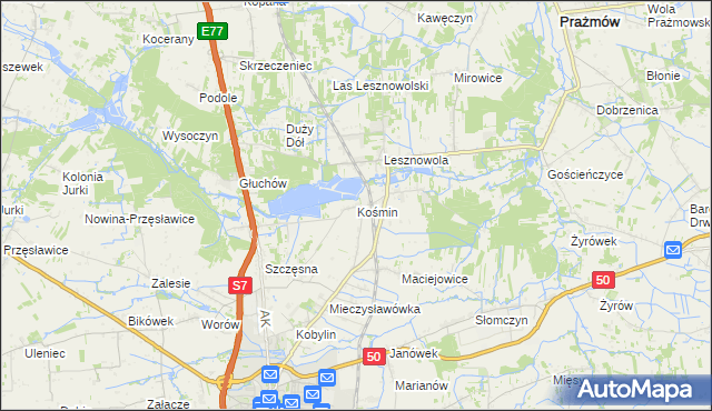 mapa Kośmin gmina Grójec, Kośmin gmina Grójec na mapie Targeo