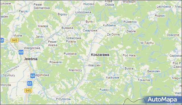 mapa Koszarawa, Koszarawa na mapie Targeo