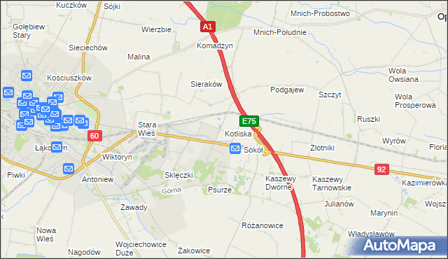 mapa Kotliska gmina Kutno, Kotliska gmina Kutno na mapie Targeo