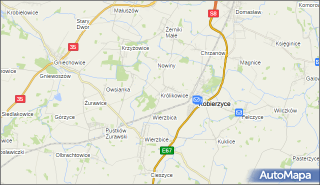mapa Królikowice gmina Kobierzyce, Królikowice gmina Kobierzyce na mapie Targeo
