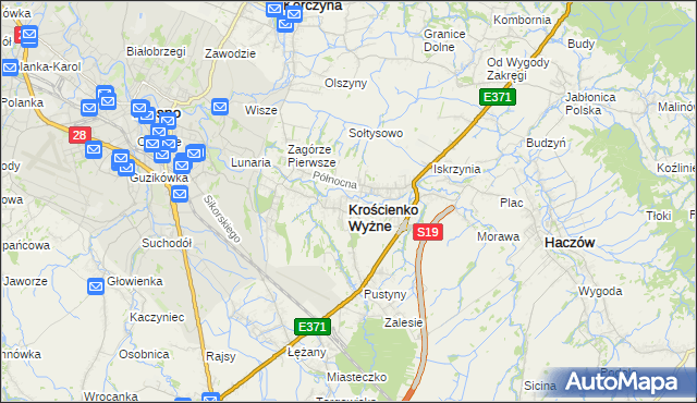 mapa Krościenko Wyżne, Krościenko Wyżne na mapie Targeo