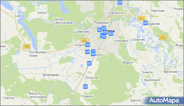 mapa Krosno gmina Mosina, Krosno gmina Mosina na mapie Targeo