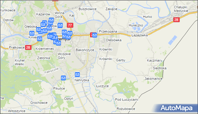 mapa Krówniki gmina Przemyśl, Krówniki gmina Przemyśl na mapie Targeo