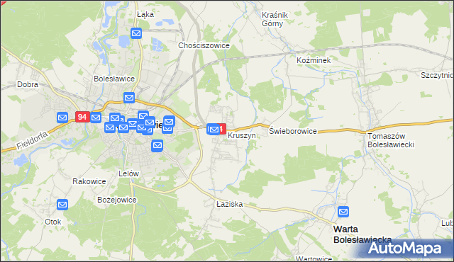 mapa Kruszyn gmina Bolesławiec, Kruszyn gmina Bolesławiec na mapie Targeo