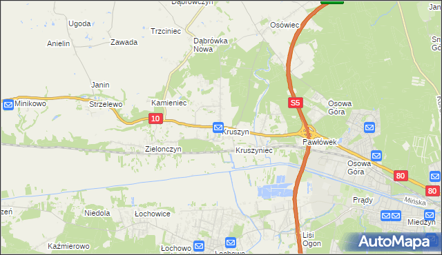 mapa Kruszyn gmina Sicienko, Kruszyn gmina Sicienko na mapie Targeo