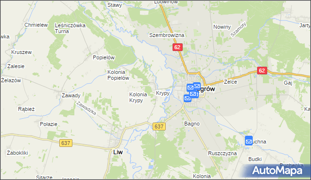 mapa Krypy gmina Liw, Krypy gmina Liw na mapie Targeo