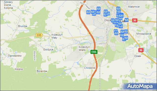 mapa Krzeczyn Wielki, Krzeczyn Wielki na mapie Targeo