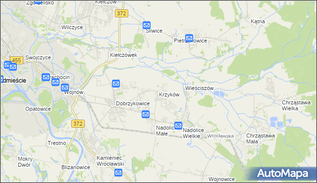 mapa Krzyków gmina Czernica, Krzyków gmina Czernica na mapie Targeo