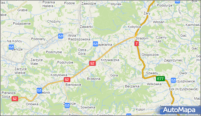 mapa Krzywaczka, Krzywaczka na mapie Targeo
