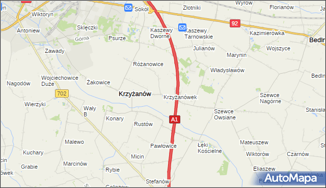 mapa Krzyżanówek, Krzyżanówek na mapie Targeo