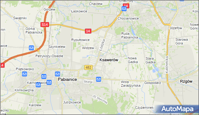 mapa Ksawerów powiat pabianicki, Ksawerów powiat pabianicki na mapie Targeo