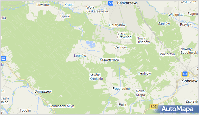 mapa Ksawerynów gmina Łaskarzew, Ksawerynów gmina Łaskarzew na mapie Targeo