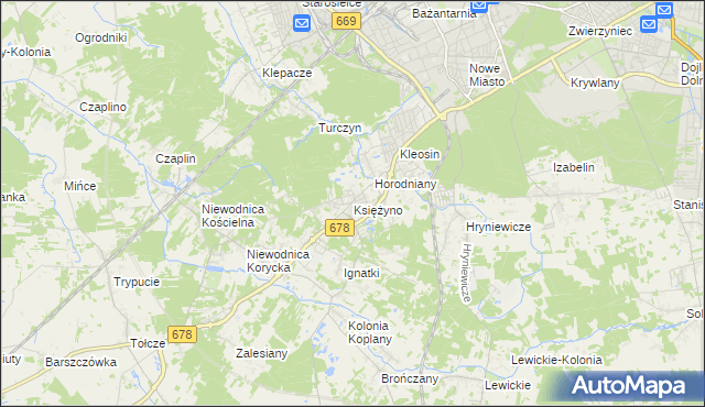 mapa Księżyno, Księżyno na mapie Targeo