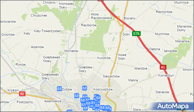 mapa Kuczków gmina Kutno, Kuczków gmina Kutno na mapie Targeo