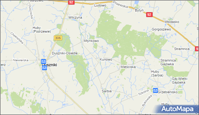 mapa Kunowo gmina Duszniki, Kunowo gmina Duszniki na mapie Targeo