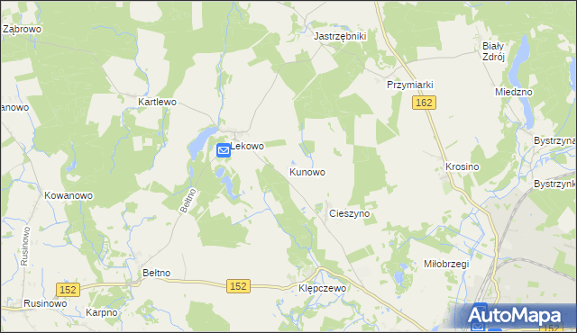 mapa Kunowo gmina Świdwin, Kunowo gmina Świdwin na mapie Targeo