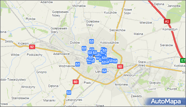 mapa Kutno, Kutno na mapie Targeo