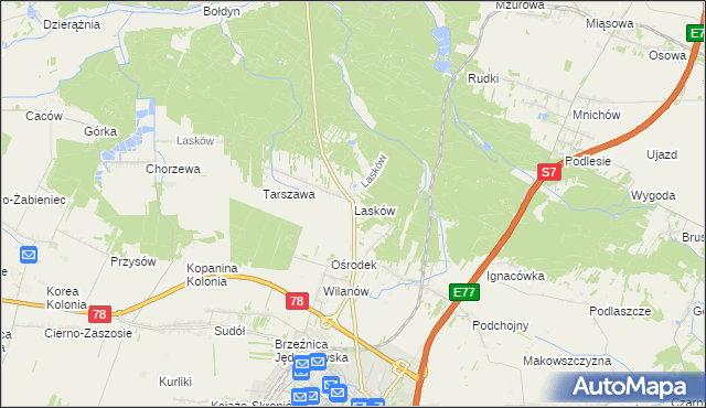 mapa Lasków gmina Jędrzejów, Lasków gmina Jędrzejów na mapie Targeo