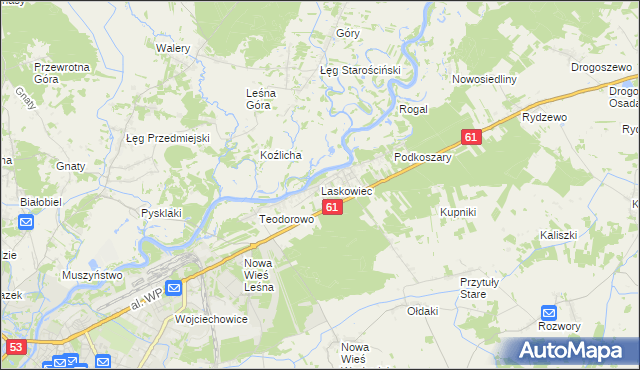 mapa Laskowiec gmina Rzekuń, Laskowiec gmina Rzekuń na mapie Targeo