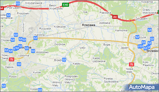 mapa Łazy gmina Rzezawa, Łazy gmina Rzezawa na mapie Targeo