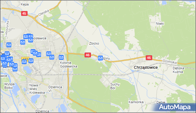 mapa Lędziny gmina Chrząstowice, Lędziny gmina Chrząstowice na mapie Targeo