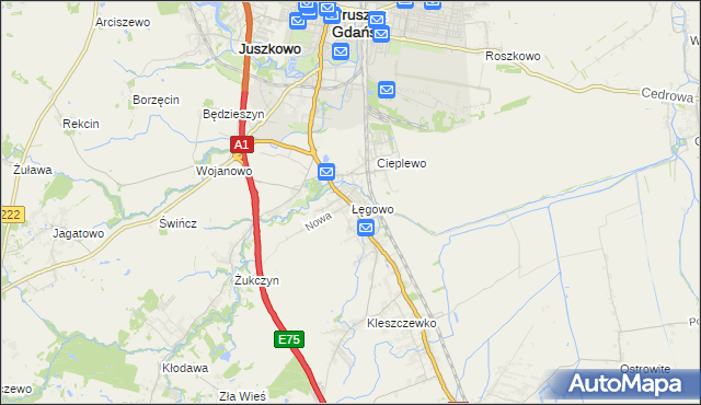 mapa Łęgowo gmina Pruszcz Gdański, Łęgowo gmina Pruszcz Gdański na mapie Targeo