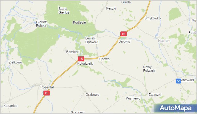 mapa Lipowo gmina Ostróda, Lipowo gmina Ostróda na mapie Targeo