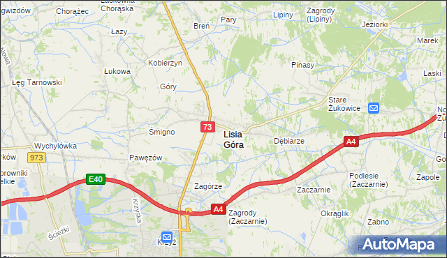 mapa Lisia Góra powiat tarnowski, Lisia Góra powiat tarnowski na mapie Targeo