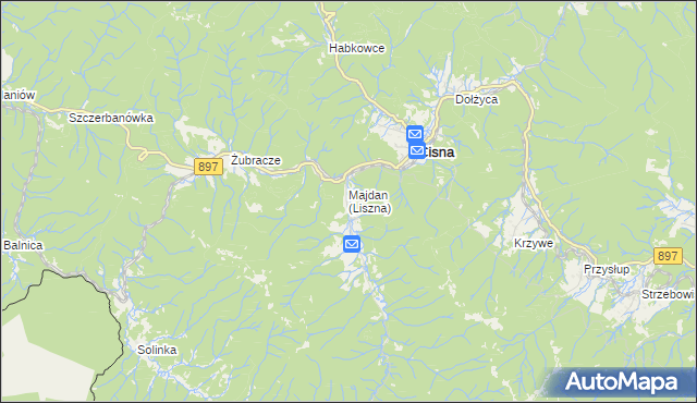 mapa Liszna gmina Cisna, Liszna gmina Cisna na mapie Targeo