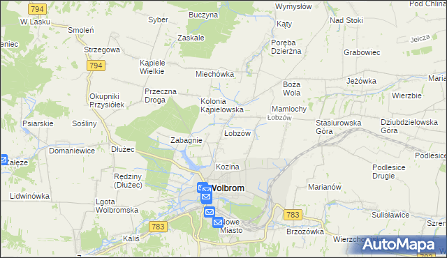 mapa Łobzów gmina Wolbrom, Łobzów gmina Wolbrom na mapie Targeo