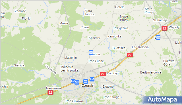 mapa Łubna gmina Czersk, Łubna gmina Czersk na mapie Targeo