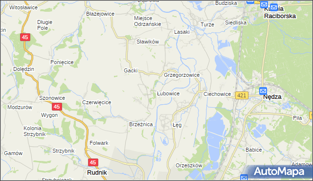 mapa Łubowice gmina Rudnik, Łubowice gmina Rudnik na mapie Targeo