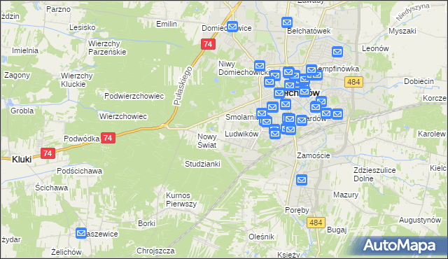 mapa Ludwików gmina Bełchatów, Ludwików gmina Bełchatów na mapie Targeo