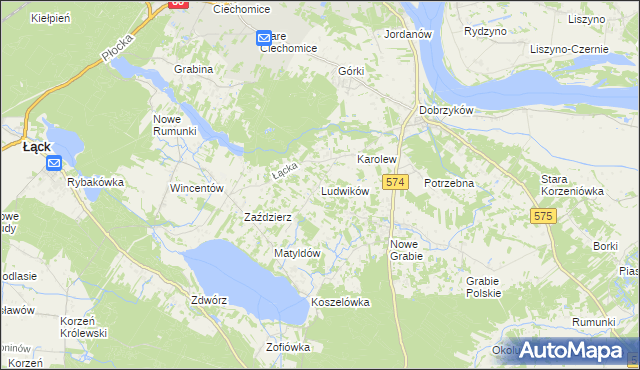 mapa Ludwików gmina Gąbin, Ludwików gmina Gąbin na mapie Targeo