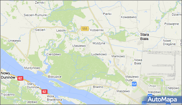 mapa Ludwikowo gmina Stara Biała, Ludwikowo gmina Stara Biała na mapie Targeo