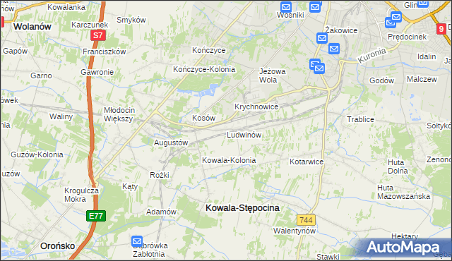 mapa Ludwinów gmina Kowala, Ludwinów gmina Kowala na mapie Targeo