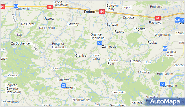 mapa Łysa Góra gmina Dębno, Łysa Góra gmina Dębno na mapie Targeo