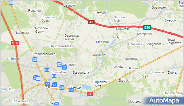 mapa Maciejów gmina Zgierz, Maciejów gmina Zgierz na mapie Targeo
