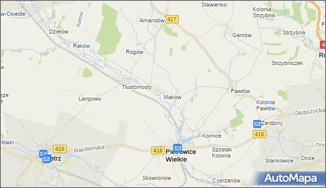 mapa Maków gmina Pietrowice Wielkie, Maków gmina Pietrowice Wielkie na mapie Targeo