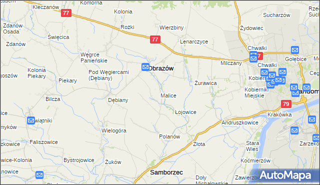 mapa Malice gmina Obrazów, Malice gmina Obrazów na mapie Targeo