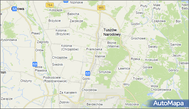 mapa Malinie gmina Tuszów Narodowy, Malinie gmina Tuszów Narodowy na mapie Targeo
