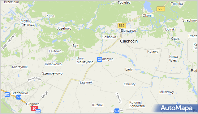 mapa Małszyce gmina Ciechocin, Małszyce gmina Ciechocin na mapie Targeo