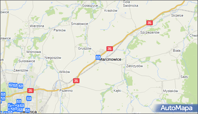 mapa Marcinowice powiat świdnicki, Marcinowice powiat świdnicki na mapie Targeo